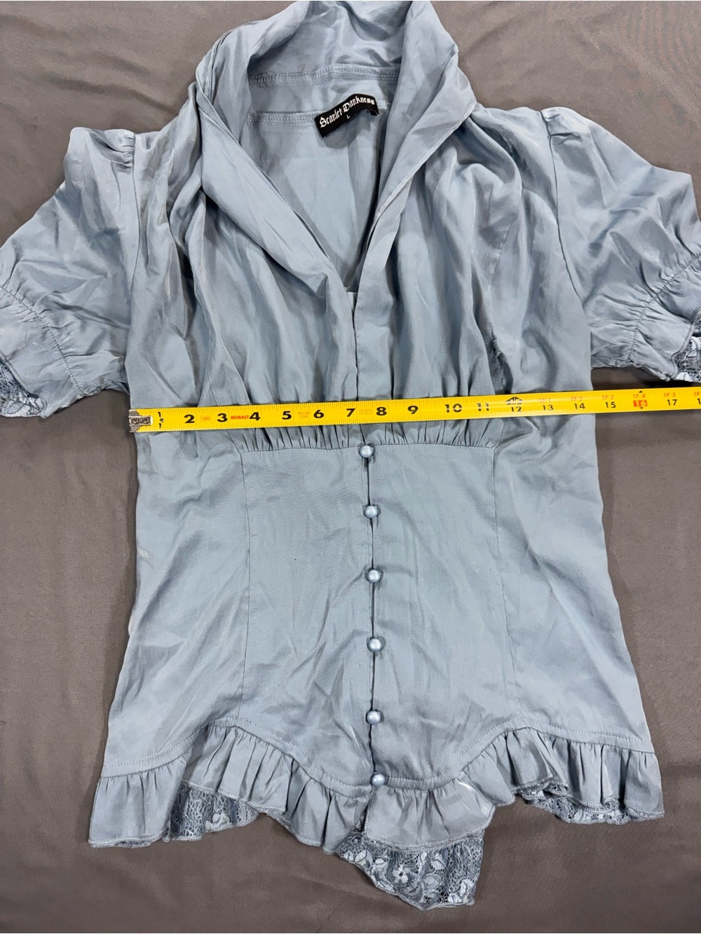 Scarlet Darkness Victorian Lace Up Blouse Light Blue Corset L - Picture 6 of 7